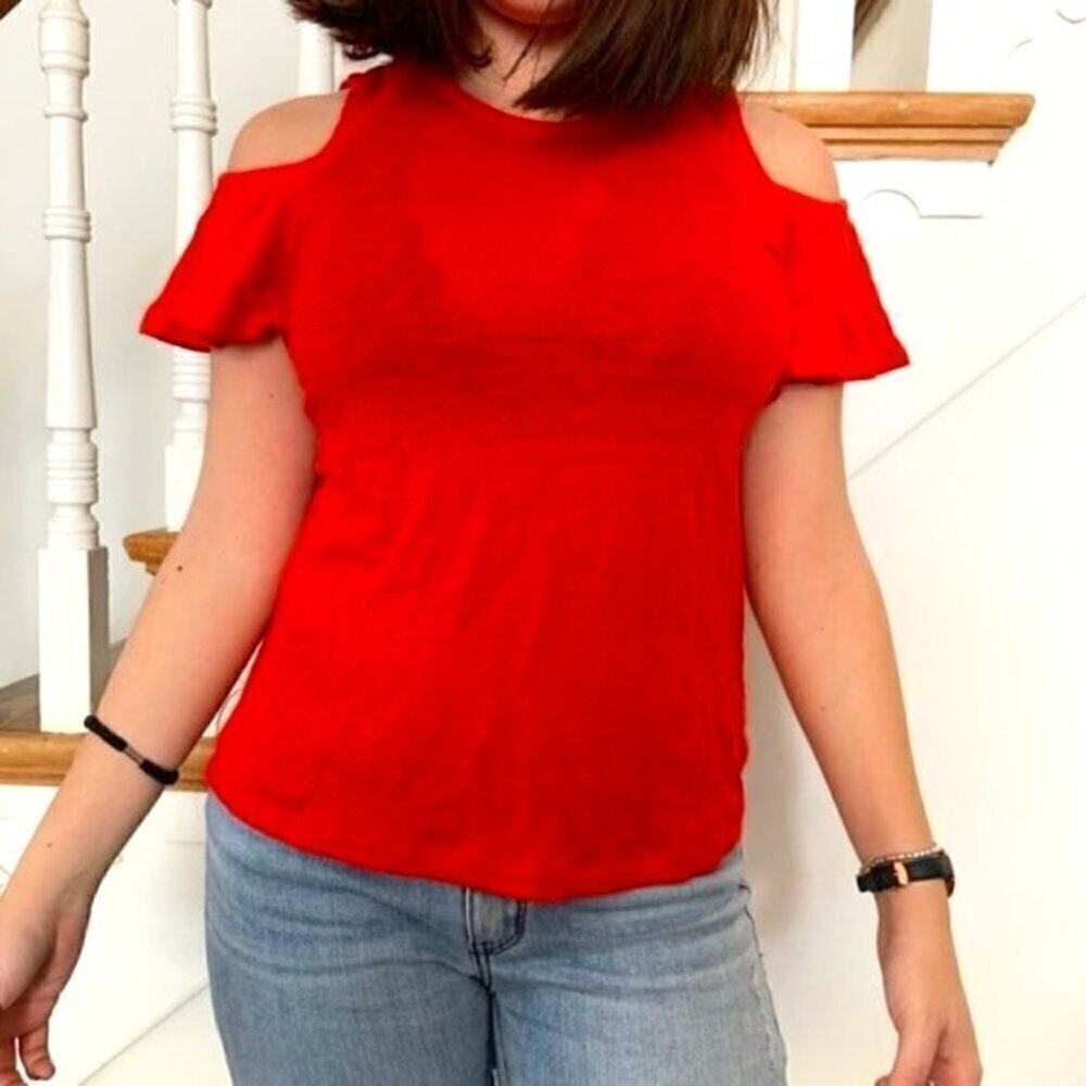 Rebecca Taylor linen cold shoulders blouse M